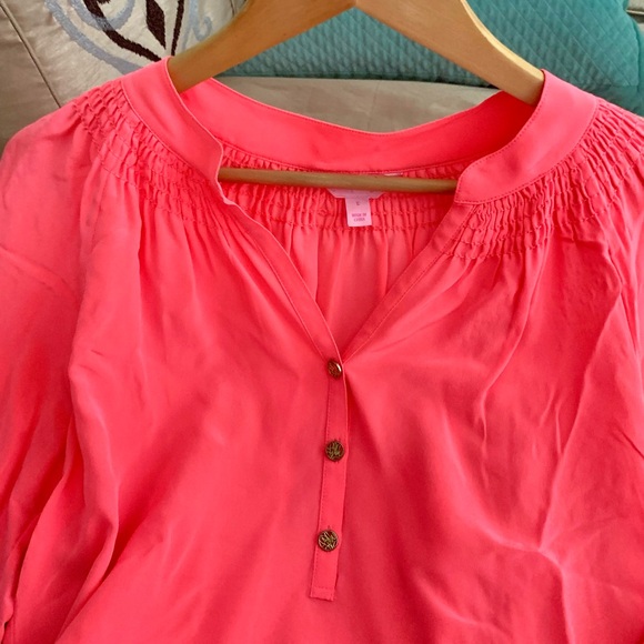 Lilly Pulitzer Elsa Silk Pink Coral Blouse - Picture 9 of 9